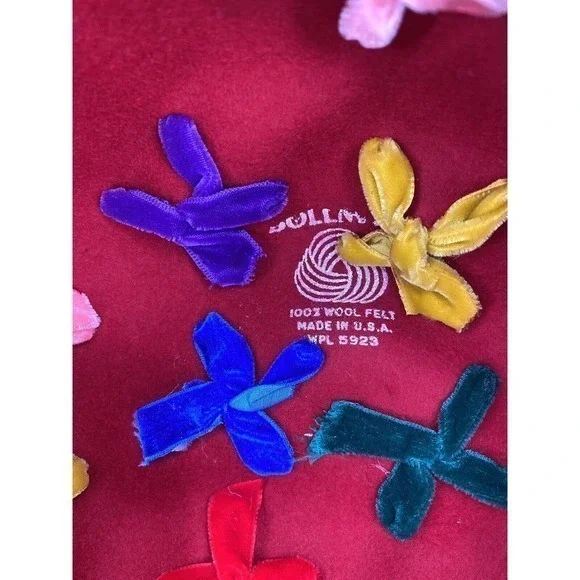 Whittaker & Shon 100% Doeskin Wool Red Felt‎ Hat Velvet Flowers Made In USA - Picture 15 of 15